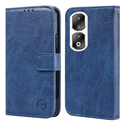 For Honor 90 Pro Anti-Scratch Phone Shell PU Leather Wallet Case Magnetic Stand Phone Cover - Dark Blue