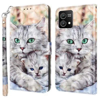 For Motorola Moto G Stylus 5G (2023) Case Stand PU Leather 3D Pattern Printing Phone Cover - Two Cats