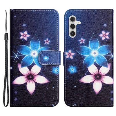 For Samsung Galaxy S25 / S24 Phone Case Pattern Printing PU Leather Flip Cover - Blue Flower