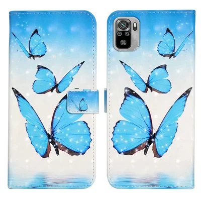 Per Xiaomi Redmi Note 10 4G / Nota 10s 4G / Poco M5s 4G Case 3D Flip Cover Del Telefono - Tre Farfalle