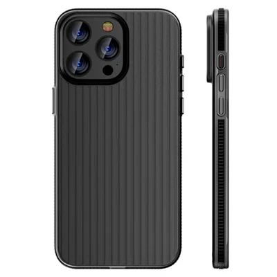 For iPhone 15 Pro Case Corrugated Texture Anti-slip Matte PC Phone Cover - Black Edge