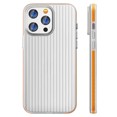 Voor iPhone 14 Pro hoesje Golfstructuur Matte Vingerafdrukbestendig PC Telefoonhoesje - Oranje Rand