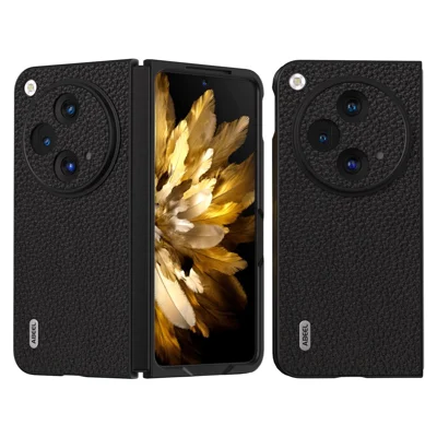 ABEEL For Oppo Find N3 5G / OnePlus Open Case Genuine Cow Leather Hard PC Shell Cover - Black