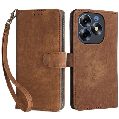 Für itel S23+ / S681LN Hülle RFID-Schutz Anti-Kratz Handyhülle Ledertasche mit Strap - Braun