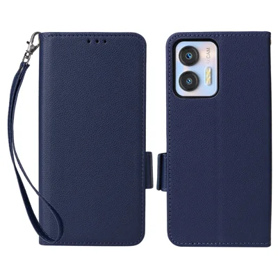 For Oukitel C36 / C35 Case Anti-Collision Litchi Texture PU Leather Smartphone Cover with Strap - Dark Blue