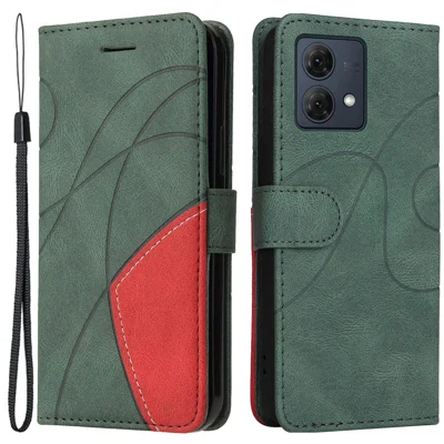 For Motorola Moto G84 5G Leather Case Wallet Stand Color Splicing Phone Cover - Green