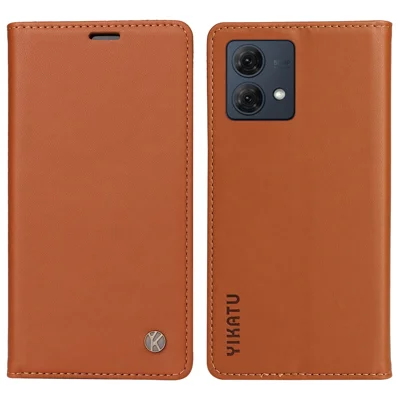 YIKATU YK-001 For Motorola Moto G84 5G Case Magnetic Closing Leather Wallet Phone Cover - Brown