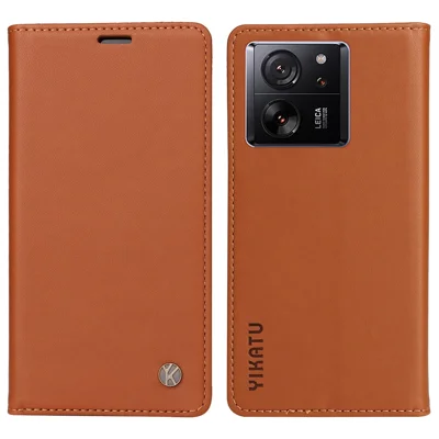 YIKATU YK-001 For Xiaomi 13T / 13T Pro / Redmi K60 Ultra Case Wallet Stand Leather Phone Cover - Brown