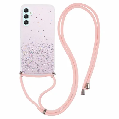 AW Series for Samsung Galaxy A54 5G Case TPU Epoxy Shiny Sparker Shell with Lanyard - Pink
