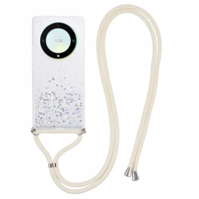 AW Series For Honor X9a 5G / X40 5G / Magic5 Lite 5G TPU Case Sparkle Epoxy Slim Phone Cover with Lanyard - White