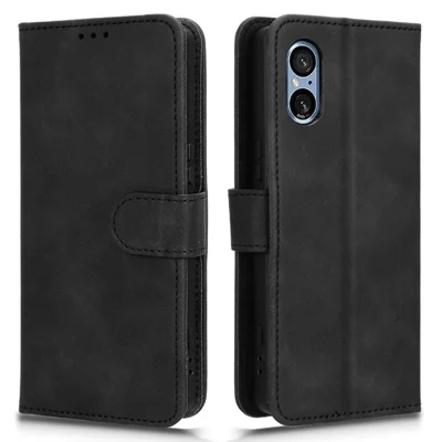 Para el Sony Xperia 5 V Funda Carcasa Protectora de Cuero PU Cartera Flip Móvil - Negro