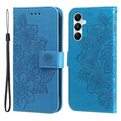 For Samsung Galaxy A05s 4G Case Floral Pattern PU Leather Wallet Stand Phone Cover - Blue