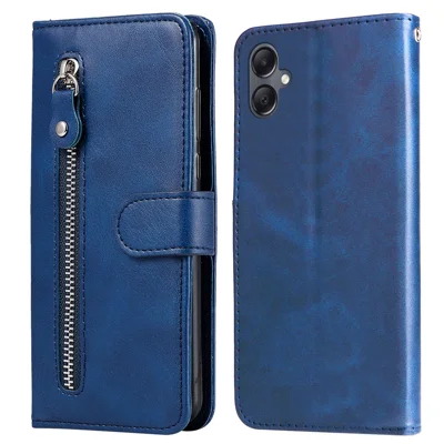 For Samsung Galaxy A05 4G Leather Case Zipper Pocket Wallet Stand Phone Shell - Blue