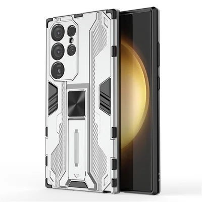 Samsung Galaxy S24 Ultra Hoesje Anti-Kras PC+TPU Standaard Cover - Zilver