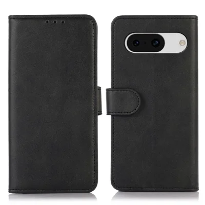 For Google Pixel 8a Case Cowhide Texture PU Leather Shell Phone Stand Cover Wallet - Black