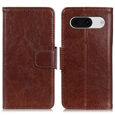 For Google Pixel 8a Case Nappa Texture Slim-Fit Split Leather Phone Cover Wallet - Brown