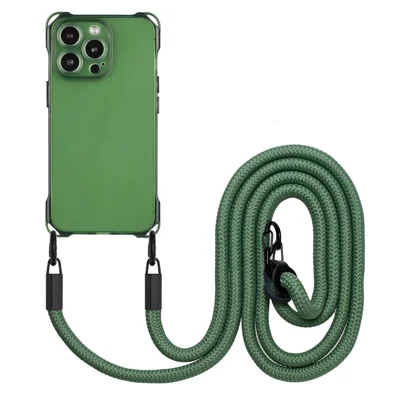 For iPhone 13 Pro Case Cushioned Corners TPU Phone Cover with Rope - Army Green