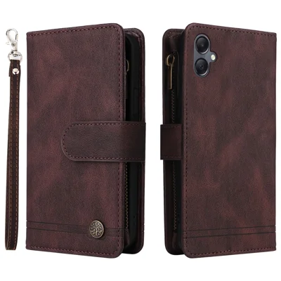 For Samsung Galaxy A05 4G Case Zipper Pocket Wallet Phone Leather Cover - Brown