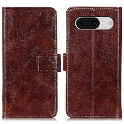For Google Pixel 8a Case Crazy Horse Texture PU Leather Wallet Stand Cover - Brown