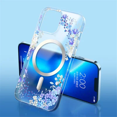 Flower-serie voor iPhone 15 hoesje compatibel met Magsafe IMD-patroon matte hoes - Iris
