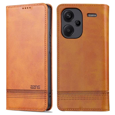 AZNS Étui pour Xiaomi Redmi Note 13 Pro+ 5G, étui portefeuille en cuir texturé vachette - Brun