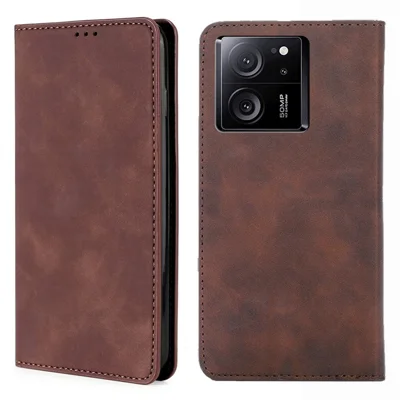 For Xiaomi Redmi K60 Ultra / 13T / 13T Pro Case Magnetic Auto-absorbed Skin-touch Flip Stand PU Leather Cell Phone Cover with Card Slots - Dark Brown