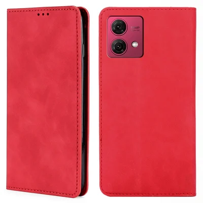 For Motorola Moto G84 5G Case Skin-touch Flip Stand Anti-scratch PU Leather Phone with Card Slots - Red