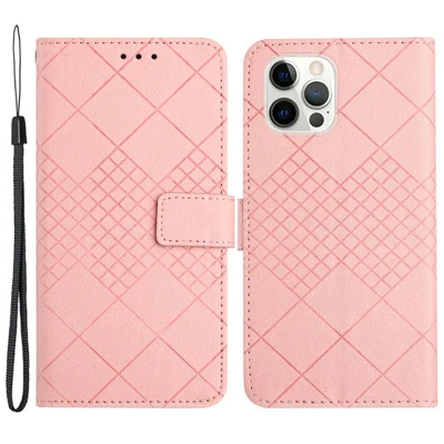 HT06 For iPhone 15 Pro Case PU Leather Litchi Texture Stand Smart Phone Cover - Pink