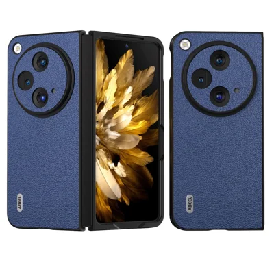 ABEEL For OnePlus Open Case Genuine Cow Leather + PC Litchi Texture Cover - Blue