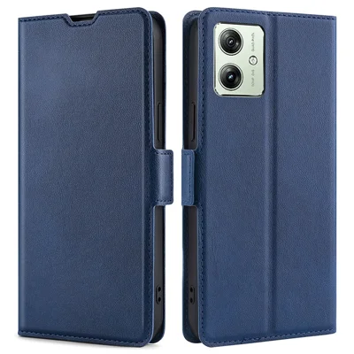 Voor Motorola Moto G54 5G hoesje PU-leer met standaard en kaartslot - Blauw