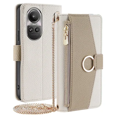 For Oppo Reno10 5G (Global) / Reno10 Pro 5G (Global) Case PU Leather Phone Cover with Inside Makeup Mirror - White