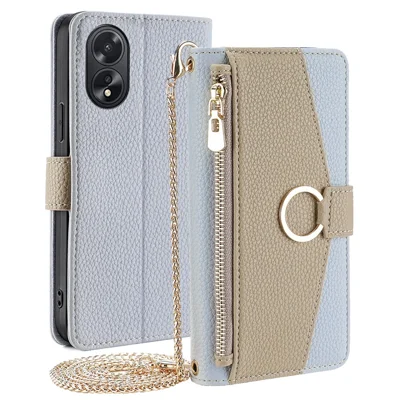For Oppo A38 4G / A18 4G Case Wallet Leather Crossbody Phone Cover with Makeup Mirror - Blue