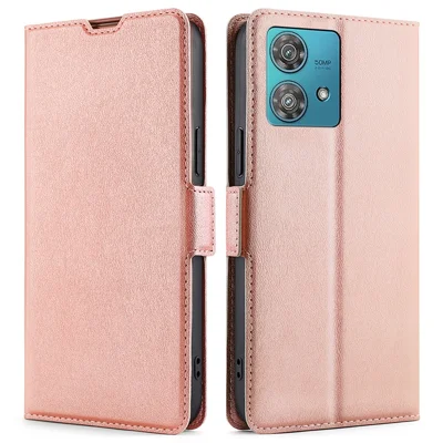 For Motorola Edge 40 Neo 5G Case Card Holder Phone Leather Cover - Rose Gold