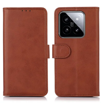 Чехол-Бумажник для Xiaomi 14 Pro из Искусственной Кожи с Подставкой - Коричневый