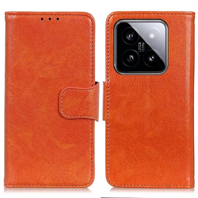 For Xiaomi 14 Pro Case Nappa Texture Wallet Split Leather Phone Cover - Orange