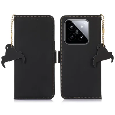 Чехол для Xiaomi 14 Pro с блокировкой RFID, из натуральной коровьей кожи, цвет - черный