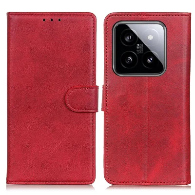 For Xiaomi 14 Pro Case Cowhide Texture PU Leather Wallet Phone Cover - Red