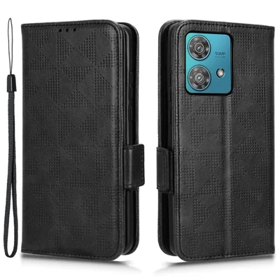For Motorola Edge 40 Neo 5G Case Imprinted Triangle Phone Wallet Cover - Black