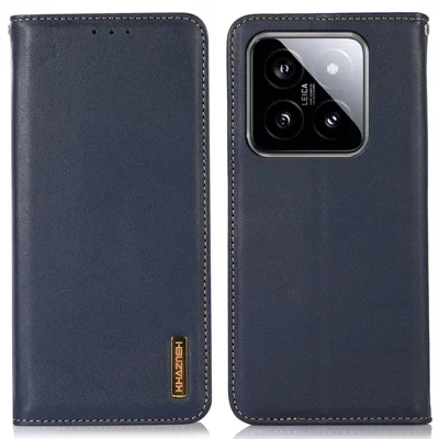 KHAZNEH для чехла Xiaomi 14 Pro Genuine Cow Leather Nappa Texture RFID Blocking Phone Cover - синий