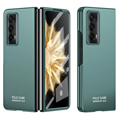 For Honor Magic Vs2 5G Case Hard PC Matte Phone Cover with Tempered Glass Film - Green