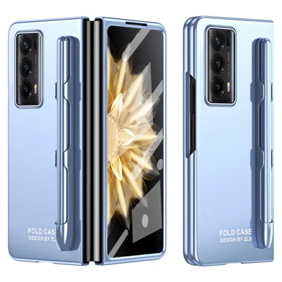 Voor Honor Magic Vs2 5G Hoesje Matte Telefoonhoes met Gehard Glasfolie / Stylus - Blauw