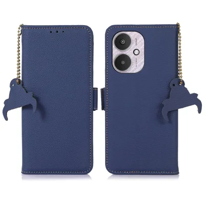 For Xiaomi Redmi 13C 4G / 13C 5G / Poco C65 4G / Poco M6 5G / 13R 5G Case Genuine Cow Leather Cover with RFID Blocking Wallet - Sapphire