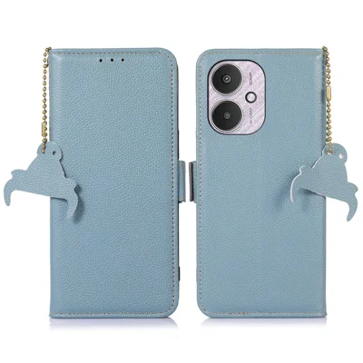 For Xiaomi Redmi 13C 4G / 13C 5G / Poco C65 4G / Poco M6 5G / 13R 5G Case Genuine Cow Leather Cover with RFID Blocking Wallet - Blue