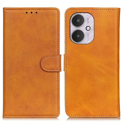 For Xiaomi Redmi 13C 4G / 13C 5G / Poco C65 4G / Poco M6 5G / 13R 5G Case Wallet Cowhide Texture Phone Stand Cover - Brown