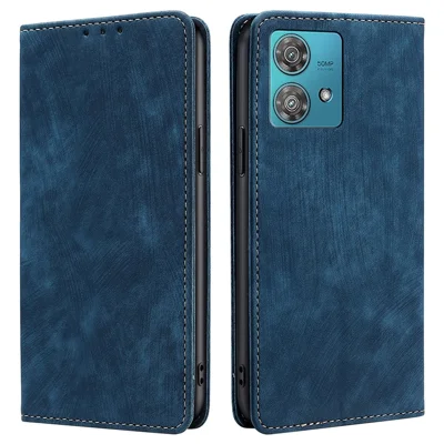 For Motorola Edge 40 Neo 5G Case PU Leather Wallet Phone Cover with RFID Blocking - Blue