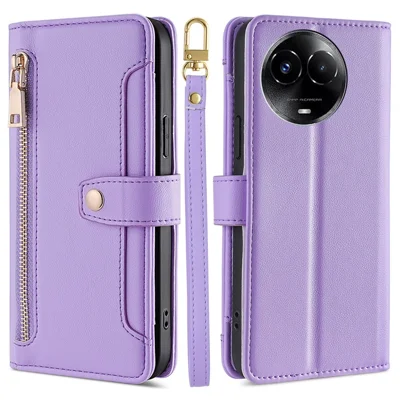 For Realme 11x 5G / 11 5G (Global) Case Wallet Stand Leather Cellphone Cover with 2 Straps - Purple