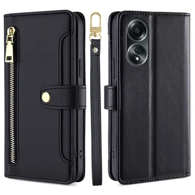 Pour Oppo A58 4G Coque Portefeuille Support PU Cuir Antichoc Housse de Téléphone avec 2 Sangles - Noir