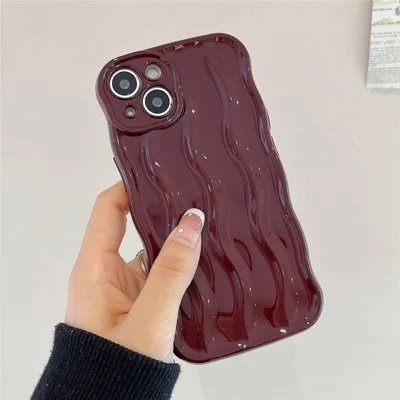 For iPhone 15 TPU Phone Case Caseative Water Ripple Pattern Back Cover - Wine Red