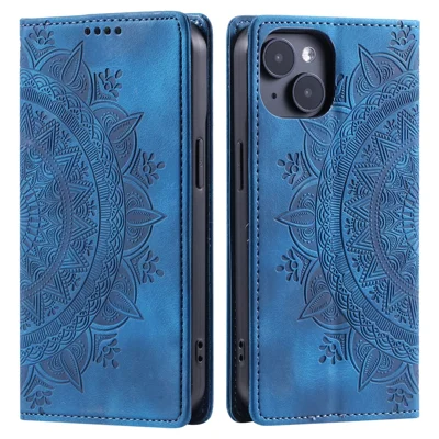 Für iPhone 15 Hülle Bedruckt Ständer PU-Leder Magnetisches Handyhülle - Blau
