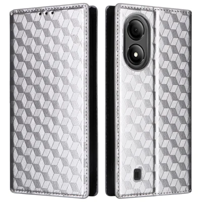 ZTE Blade A33S Hoesje met Ruitvormig Gestempeld Lederen Portemonnee Hoes - Zilver